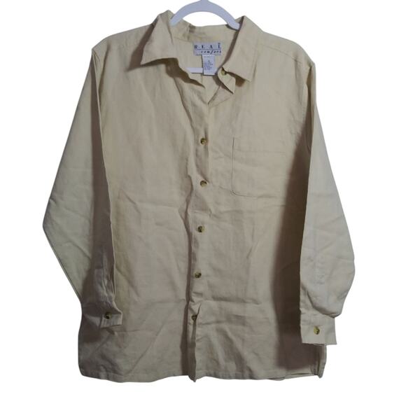REAL Comfort Vintage 100% LINEN Beach Coastal Button-Up Shirt Size M - Picture 1 of 6